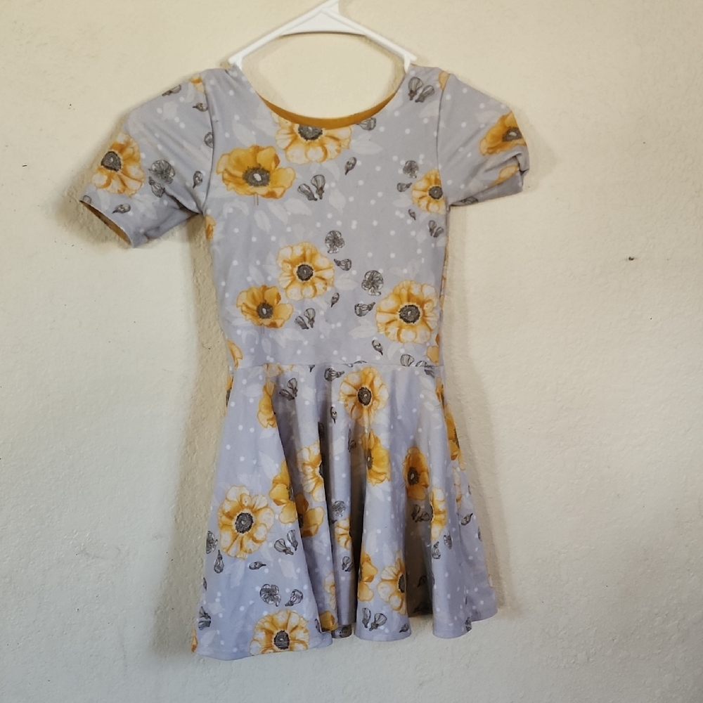 Floral Gray and Yellow Kids Dress